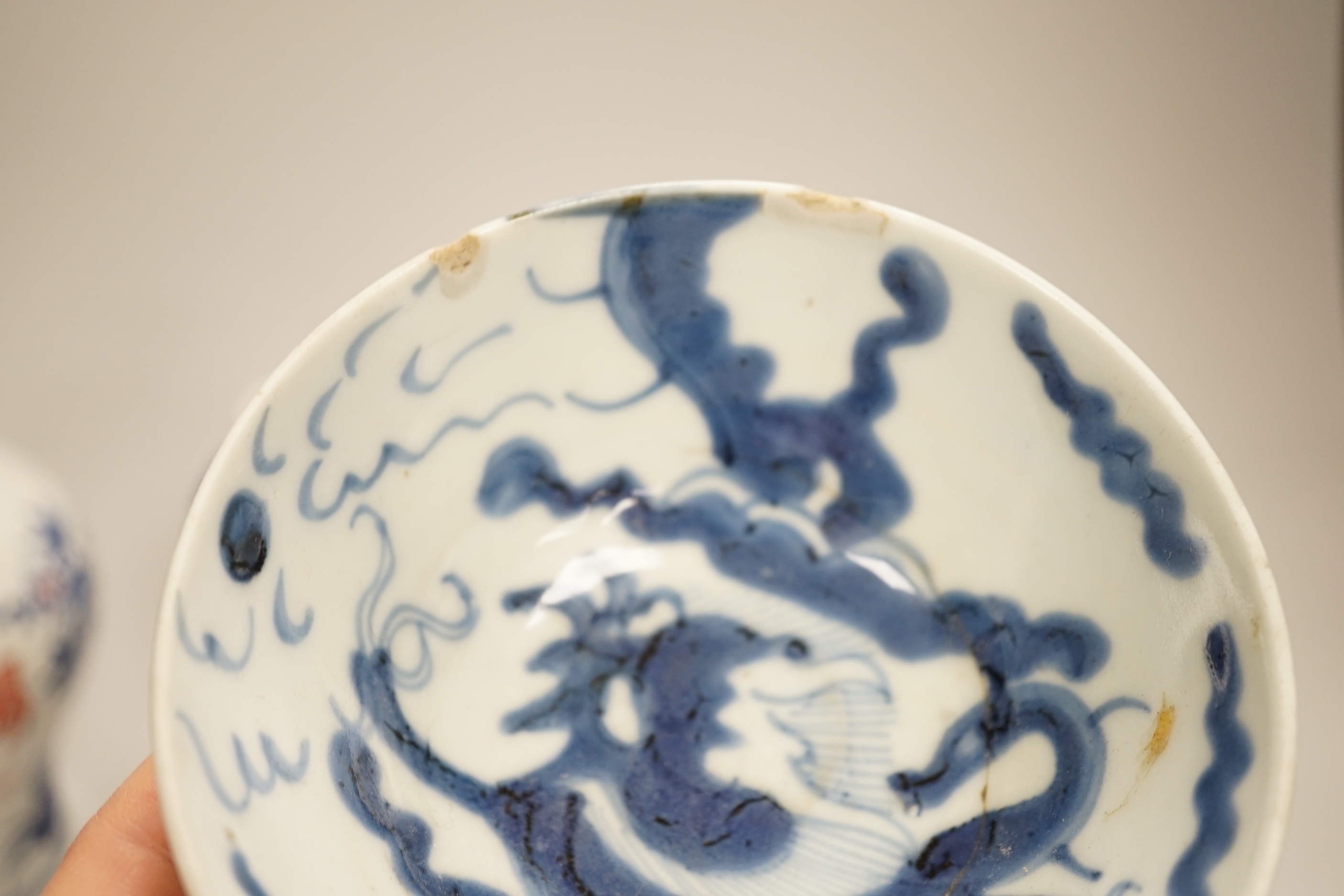 Chinese ceramics including a blue and white vase and bowl, the largest 16cm high
